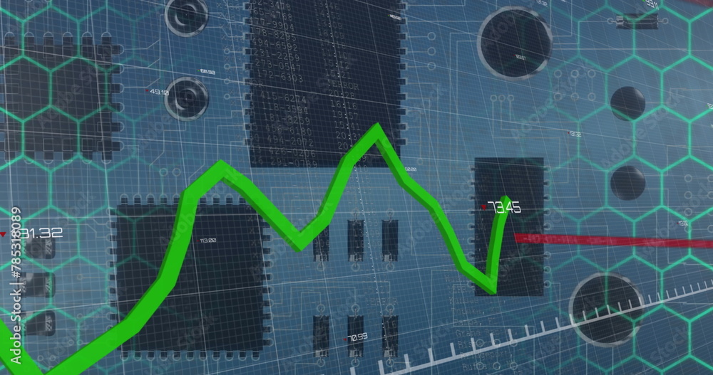 Poster image of data processing over computer circuit board on blue background