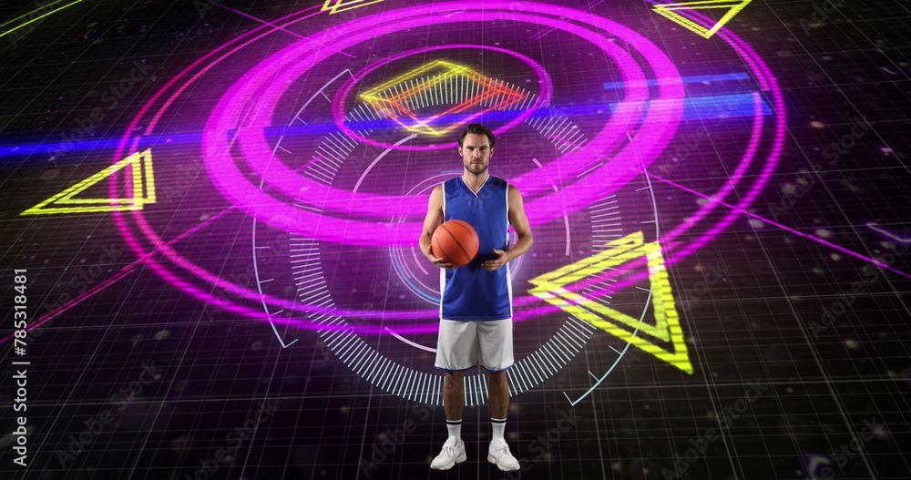 Poster image of scope scanning and data processing over caucasian basketball player