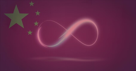 Fototapeta premium Image of neon infinity shape over multiple screens with data processing against china flag