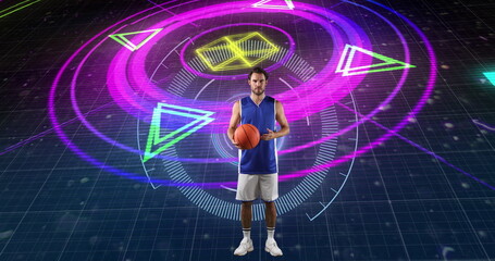 Image of scope scanning and data processing over caucasian basketball player