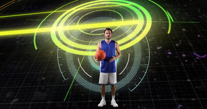 Image of scope scanning and data processing over caucasian basketball player - Powered by Adobe