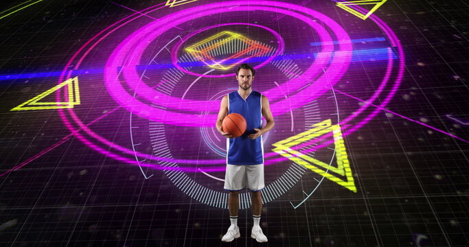 Image of scope scanning and data processing over caucasian basketball player