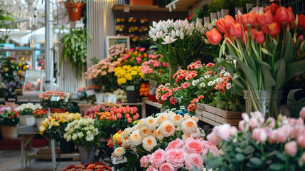 Flower shop with lots of flowers. advertising
