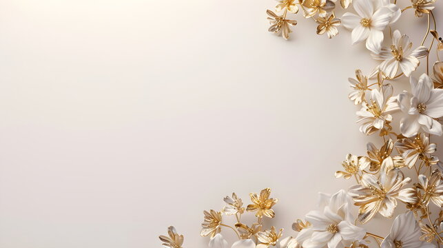 Invitation flowers on light white background Greeting card template Wedding mothers womans day Springtime baner Flat composition with copy space