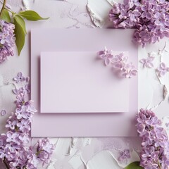 lilac flowers and leaves on a purple background