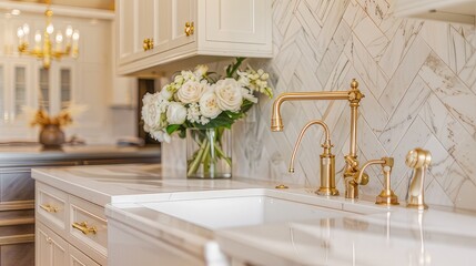 modern washbasin with gold faucet