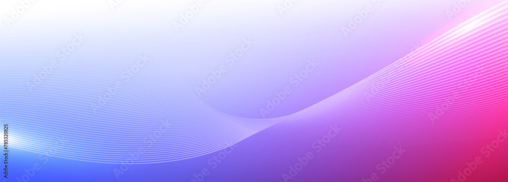 Poster abstract wavy stripes on gradient background. vector wave lines smooth flowing dynamic blue and pink