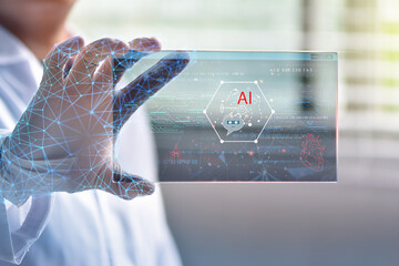 Medical technology, doctor use AI robots for diagnosis, care, and increasing accuracy patient treatment in future. 