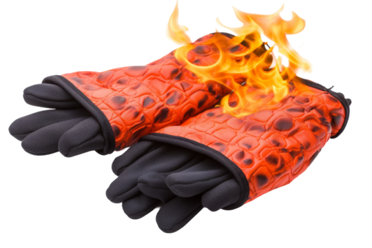 Fiery Embrace: Gloves Aglow With Flames. On a White or Clear Surface PNG Transparent Background.