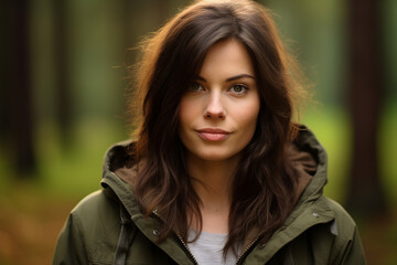 AI generated photography image of happy tourist exploring exotic jungle forest