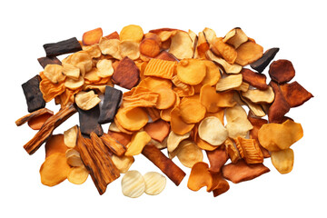 Tower of Taste: A Variety of Snacks on a Blank Canvas. On a White or Clear Surface PNG Transparent Background.