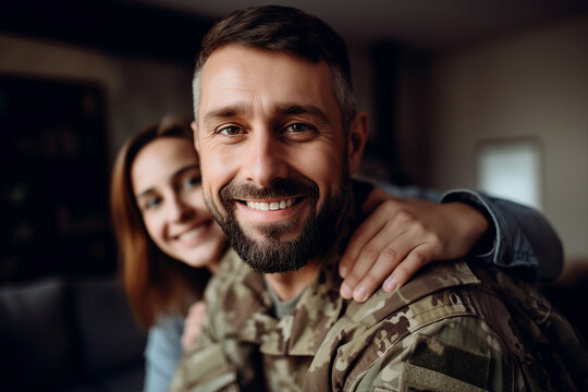 AI generated image of soldier spending time with family