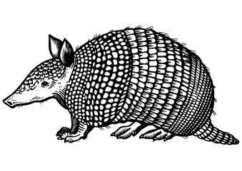 Cingulata wild animal engraving PNG illustration. Scratch board style imitation. Black and white hand drawn image.