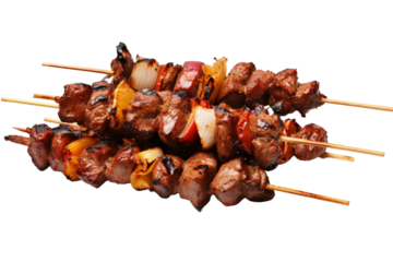 The Culinary Skewer Symphony. On a White or Clear Surface PNG Transparent Background.