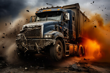 AI generated pictire of heavy truck scary accident on highway