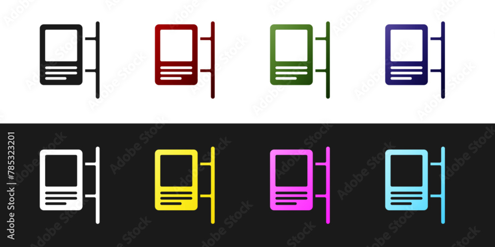 Poster set road traffic sign. signpost icon isolated on black and white background. pointer symbol. isolate