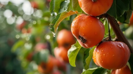 Growing persimmon harvest and producing vegetables cultivation. Concept of small eco green business organic farming gardening and healthy food