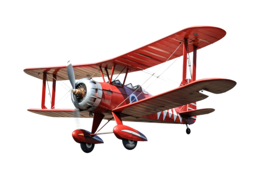 Crimson Dreams: A Tiny Red Airplane Soars Through an Endless White Sky. On a White or Clear Surface PNG Transparent Background.
