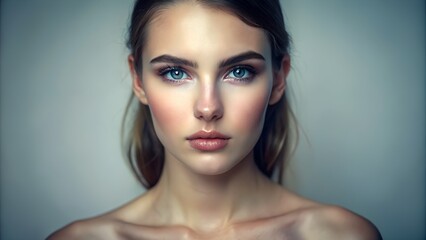 Natural Beauty Portrait - Flawless Skin, Cosmetics & Skincare Stock Photo