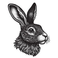 Hare, rabbit.  Vintage retro engraving illustration. Black icon, isolated element