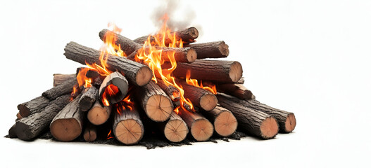 Radiant Flames Campfire Fire and Wood Against White Background generative by ai...