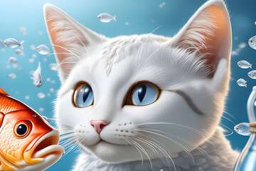 white cat sea fish