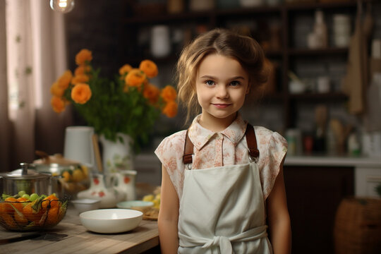 AI generated photo of cute small little chef child in the kitchen