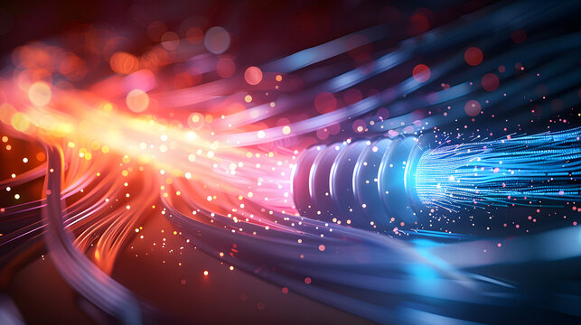 Optical fiber cable on abstract technology background. 3d illustration.