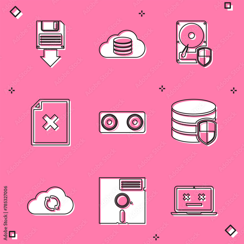 Aufkleber set floppy disk backup, cloud database, hard drive hdd protection, delete file document, stereo spea