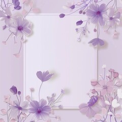 A square frame with a watercolor background of purple flowers.