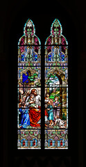 Stained glass (Jesus with children) in church, Teresopolis, Rio de Janeiro, Brazil