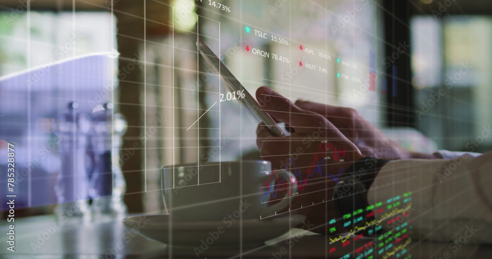 Aufkleber image of financial data processing over hands using smartphone
