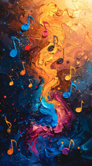 Fototapeta premium Abstract watercolor musical background with colorful notes.