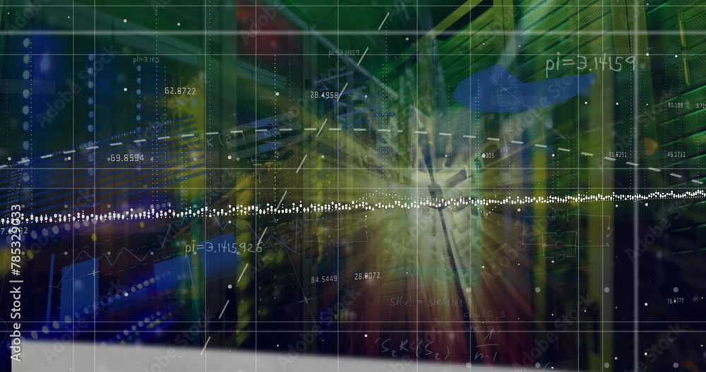 Aufkleber image of statistical data processing and light spot against computer server room