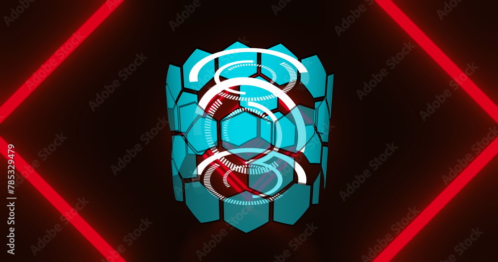 Aufkleber image of hexagonal shapes spinning against red neon tunnel in seamless pattern