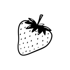 Doodle strawberry vector illustration. Black hand drawn abstract fruit with leaves. Sketch single berry drawing