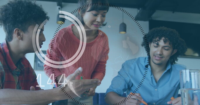 Image of data processing over business people in office