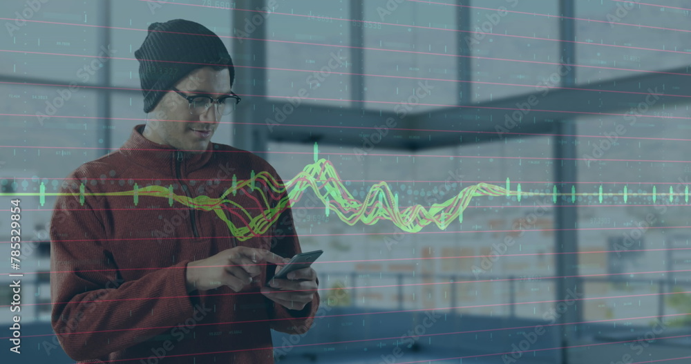 Poster image of financial data processing over businessman using smartphone