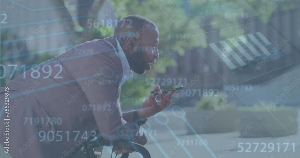 Poster image of financial data processing over businessman using smartphone