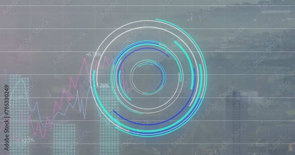 Poster image of scope scanning and data processing over cityscape