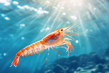 shrimp on underwater sea - obrazy, fototapety, plakaty
