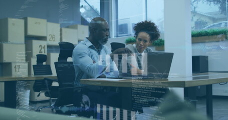 Image of financial data processing over diverse business people - Powered by Adobe