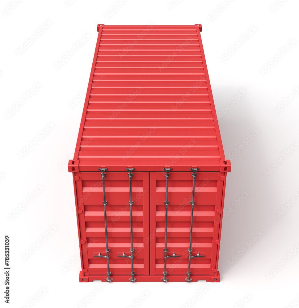 Poster 3d rendering of closed red shipping container isolated on white background