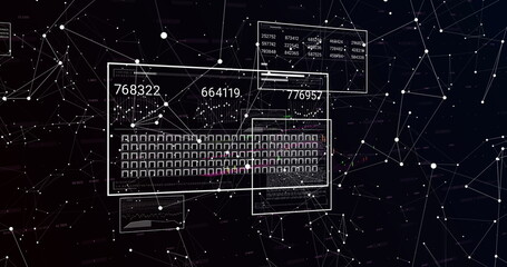 Image of financial data processing over dark background