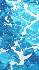 Top view of clear and blue water in the sea cartoon anime style background
