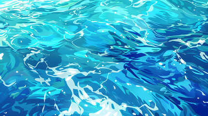 Fototapeta na wymiar Top view of clear and blue water in the sea cartoon anime style background 