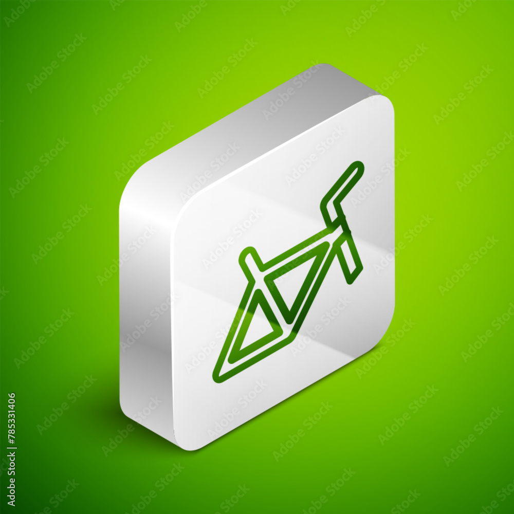 Aufkleber isometric line bicycle frame icon isolated on green background. silver square button. vector
