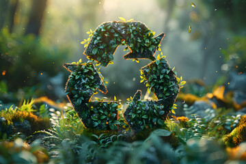 A green recycle sitting on top of a lush green field,
Recycle symbol
