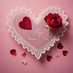 Valentines-day-poster, Featuring-a-heart-shaped-frame-nestled-amongst-a-burst-of-pink-and-red-rose, stylish hearts frame valentines day card design