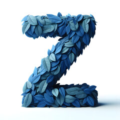 The letter z is made out of blue Leaves, Isolated on a white background, leaves font concept, Creative Alphabet, Letters, Natural Blue
